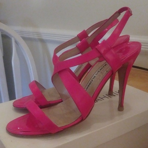 Manolo Blahnik Shoes - Manolo Blahnik Tiras Patent Fuxia Pink Heels Sz 38